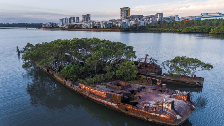 The ship graveyard: An unusual neighborhood of the city where parts of ships from World War II float